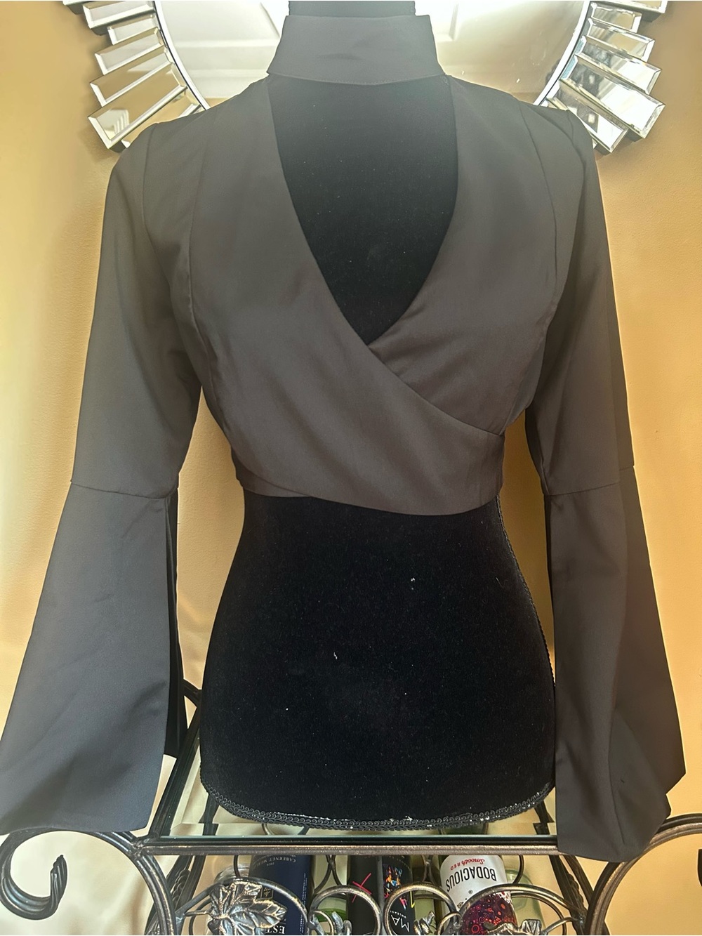 Mustard Seed Black Cropped Wrap top with Back Zip